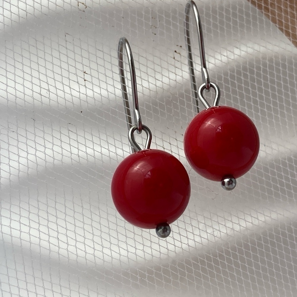 Dangle Drop Red Minimalist Earrings